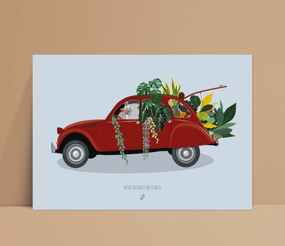 Affiche Voiture 2CV Plantes Jungle Paper